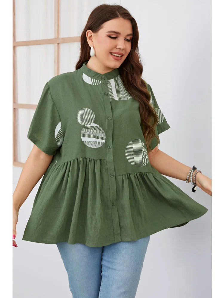 Women's casual style shows a slim waist, ruffled short sleeved women's shirt plus size tops for women poleras mujer