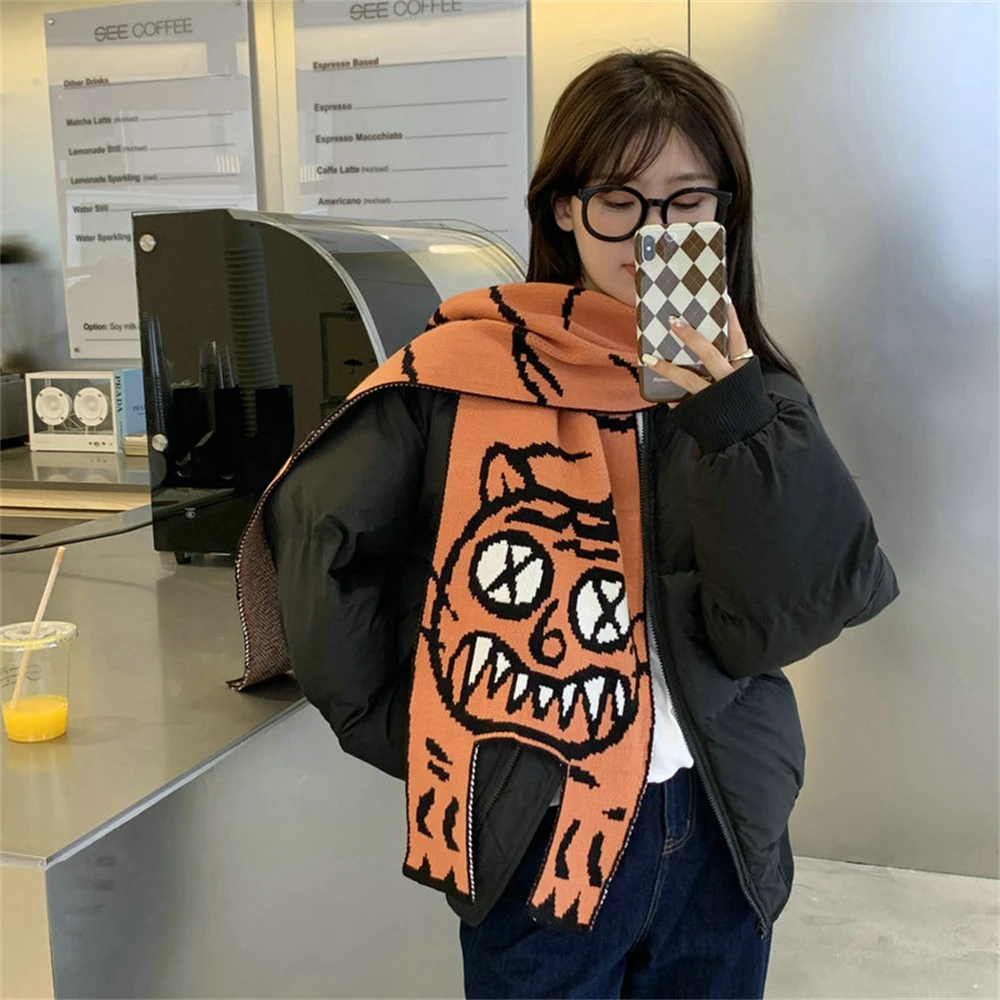 

Cute Cartoon Knitted Scarf Women's Winter Shawl Kids Animal Panda Tiger Bear Wool Scarf Fashion Parent-Child Neckerchief Foulard