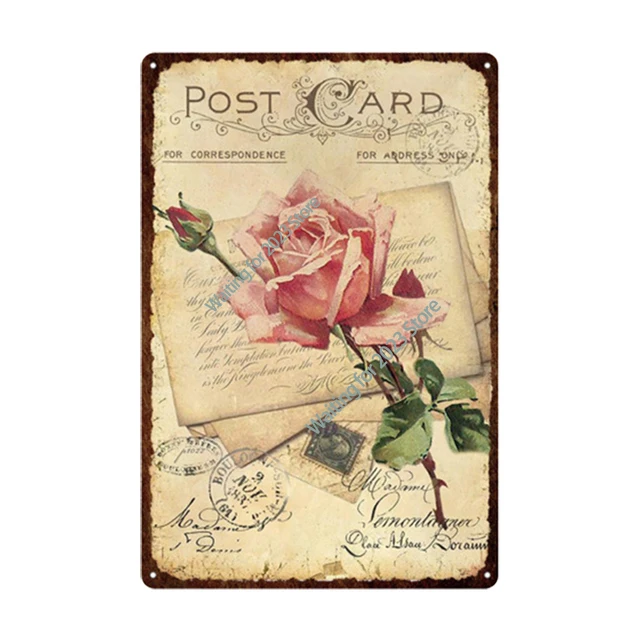 

Vintage Pastoral Style Flower Metal Tin Sign Retro Lavender Rose Plates Plaque Poster Living Room Home Garden Farm Decor 20X30Cm