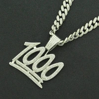 rapper iced out cuban chain bling diamond number 1000 rhinestone pendant mens necklaces gold charm hip hop jewelry for male gift