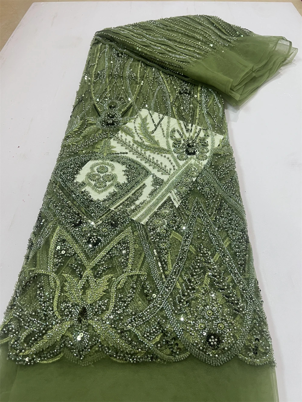 Светло-зеленая африканская сетчатая кружевная ткань блестки для женских