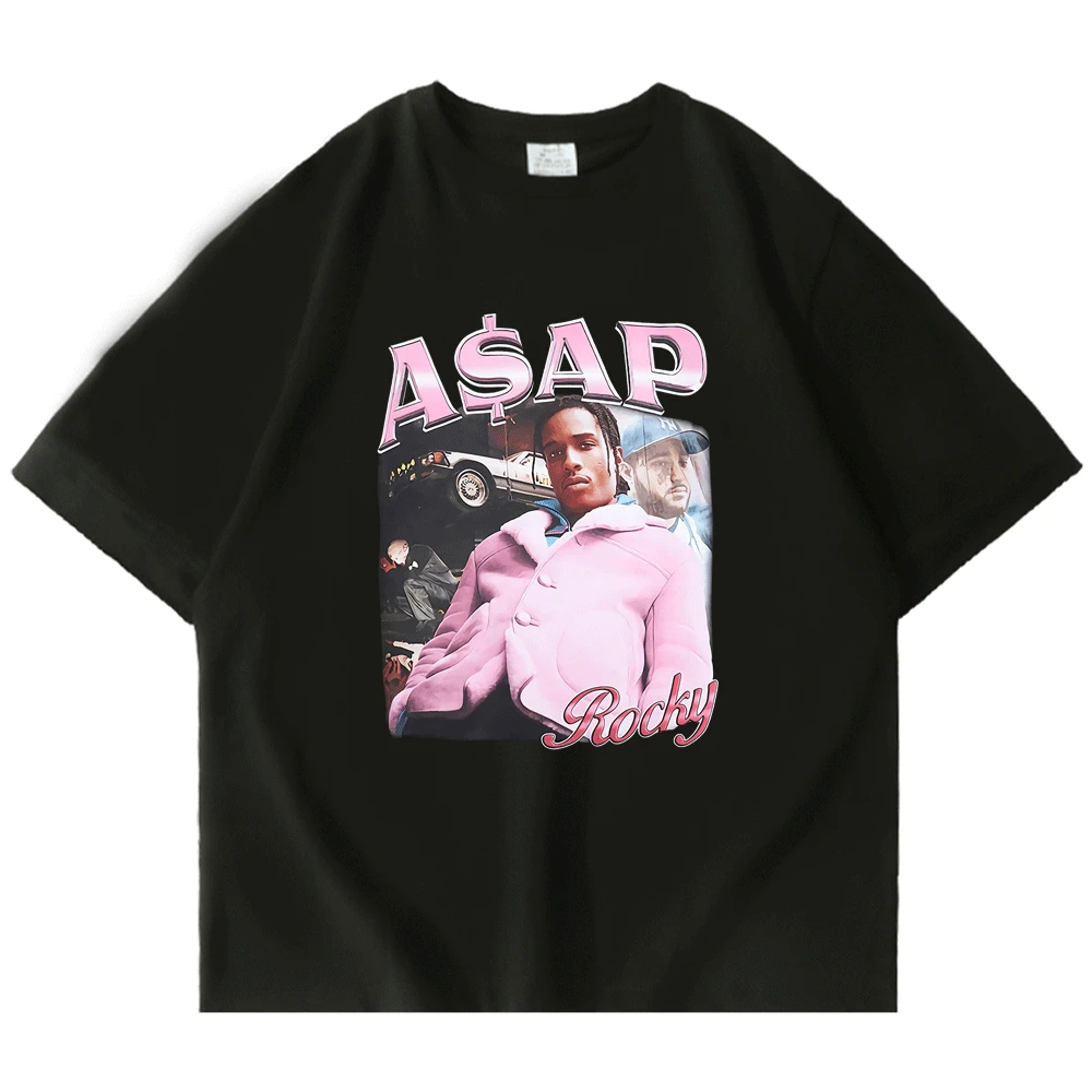 

2022 Hot Sale ASAP Rocky Portrait Graphic Aesthetics T-shirts Hip Hop Fashion Cotton Short Sleeve Tees Men Loose Couple T Shirt