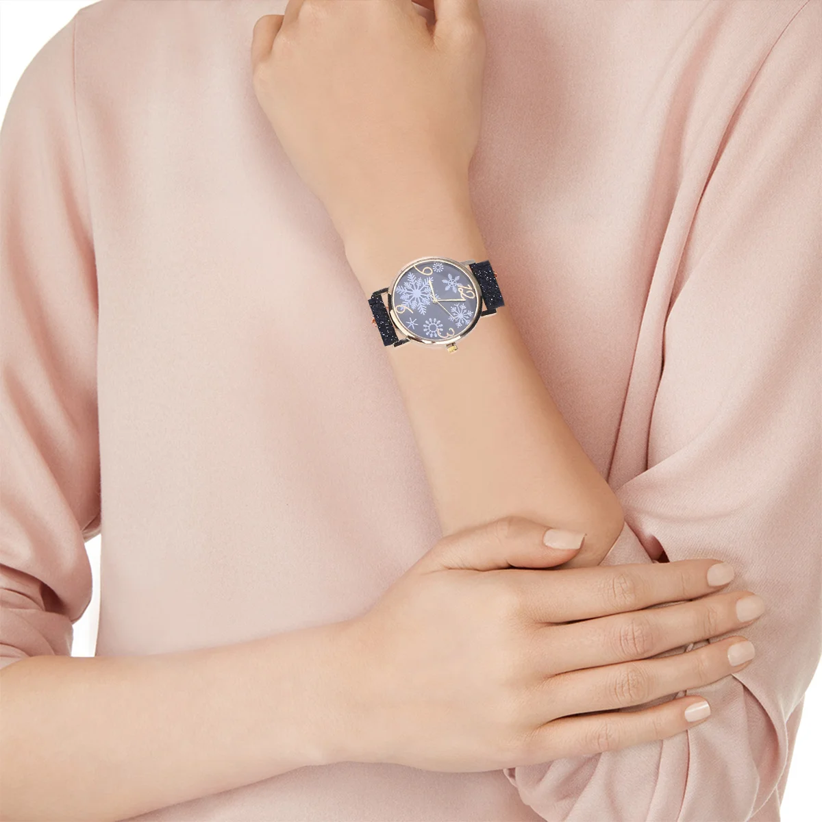 Стильные рождественские часы со снежинкой модные женские наручные черные