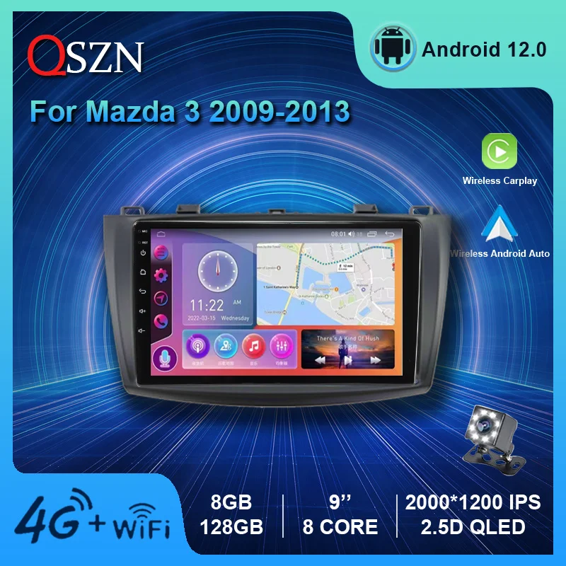 

QSZN 2K QLED Android 12 Car Radio For Mazda 3 II Mazda3 BL 2009 -2013 Multimedia Video Player GPS Carplay Auto Navigation Stereo