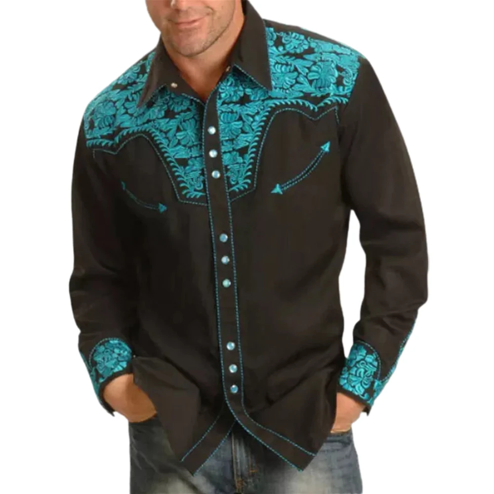 

Clothes Slim Workwear Western Long Shirts Casual Button Tops Men Down Vintage Clothing Breathable Comfortabe Dress Sleeve Blouse