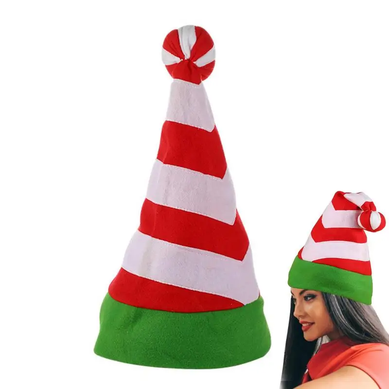 Christmas Elf Hat Red And Green Striped Hat 3D Christmas Ugly Party Elf Hat Tip With A Ball Christmas Spirit Hat Holiday Hat