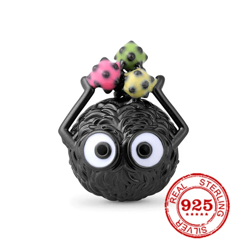 Новинка оригинальные бусины из серебра 925 пробы в виде чёрной кошки мрачного