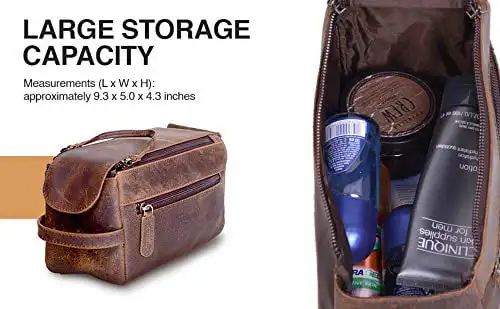 KomalC Genuine Distressed Tan/Hunter Buffalo Unisex Toiletry Bag Travel Dopp Kit - Perfect Choice for On-the-Go Organization.