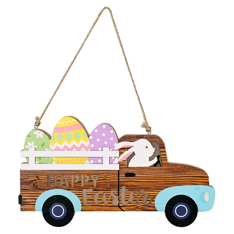 

Пасхальный кролик, Подвесной деревянный знак с подсветкой, дверная вешалка, цветные яйца для дома и улицы, автомобиль, товары для украшения ...