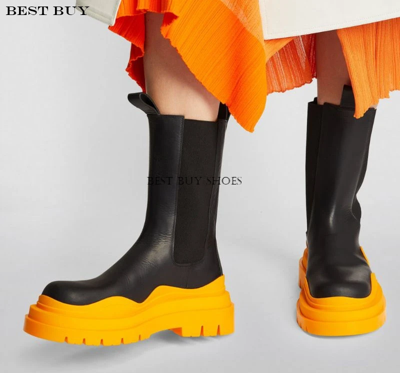 Женские ботильоны из натуральной коровьей кожи на платформе с эластичным