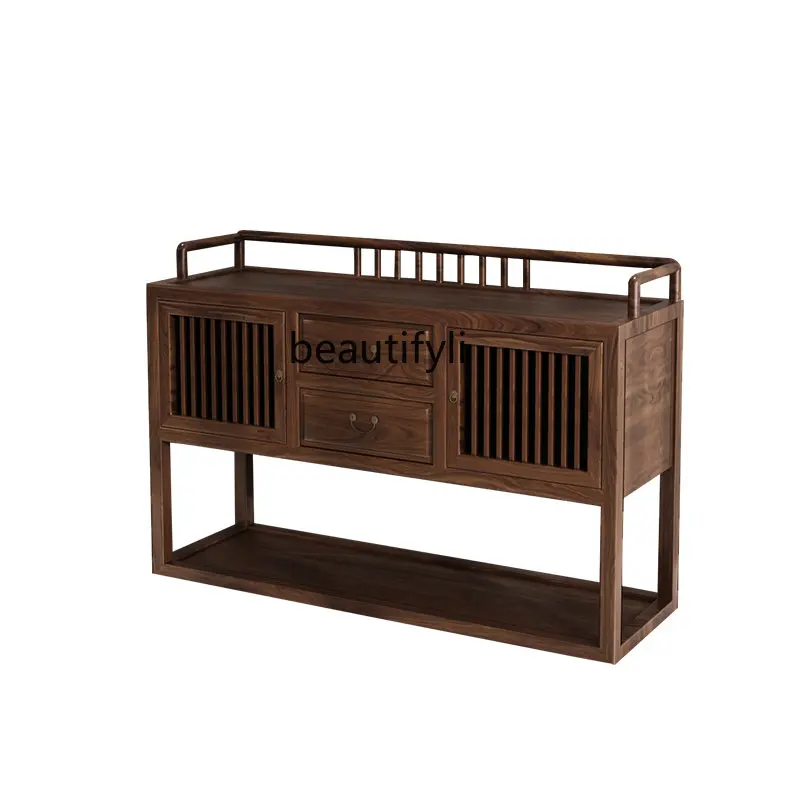 

New Chinese Style Solid Wood Sideboard Tea Cabinet Old Elm Storage Cabinet Wall Shoe Cabinet Locker