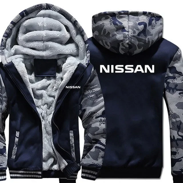 

2024 men Winter Plus male Nissan Sweatshirt Long Sleeve zipper Tops Thicken male coat causual Clothing With jackets S-5XL