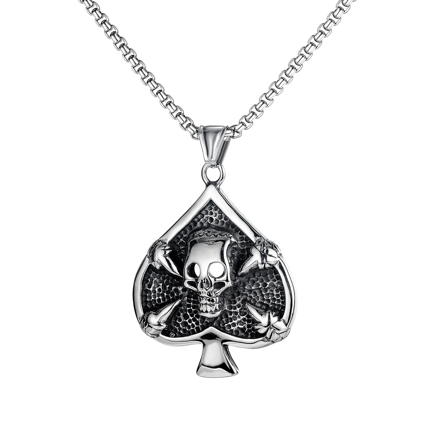 

Personality Vintage Poker Spades Skull Men's Titanium Steel Necklace