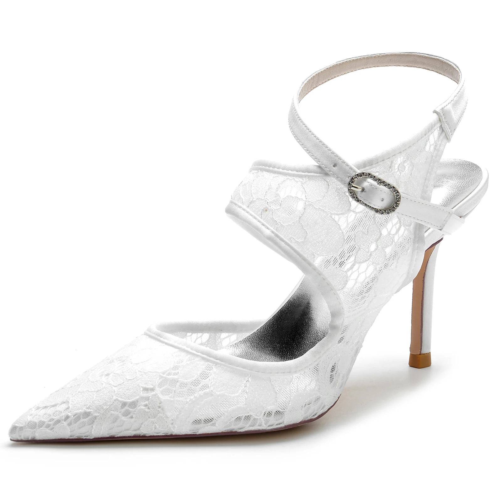 

Sexy Lady Lace High Heels Pointed Toe Wide Strap Stiletto Slingback Bridal Wedding Party Prom Shoes Wine Black White Ivory Pumps