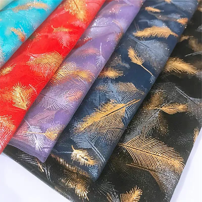 

150cm x 100cm gilding process gold feather mesh dress stage outfit background fabric home DIY fabric