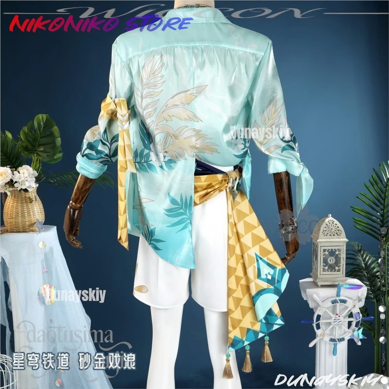 Фото Новый летний комплект Aventurine Waveflair: костюм для косплея на Хэллоуин, аниме-униформа, купальник, пальто, брюки, парики, игра Honkai Star Rail. №4