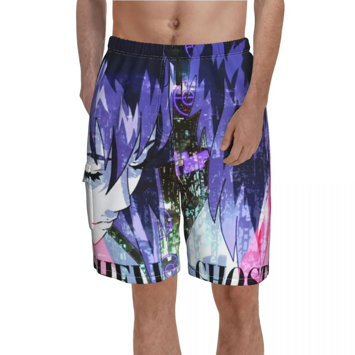 

Ghost In The Shell Board Shorts Manga Beach Shorts Drawstring Classic Printing Swim Trunks Plus Size