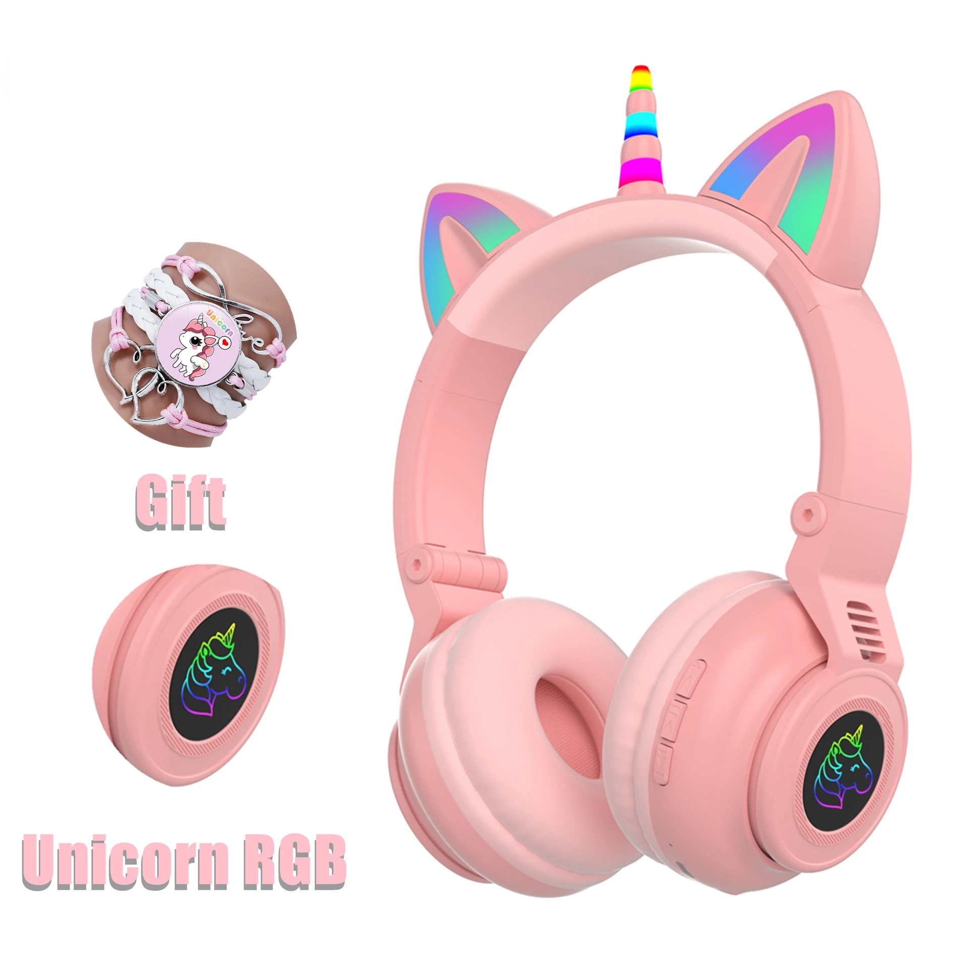 

RGB Unicorn Kids Wireless Headphones With Mic,Control RGB Light Girls Music Stereo Earphone Mobile Phone Children's Headset Gift