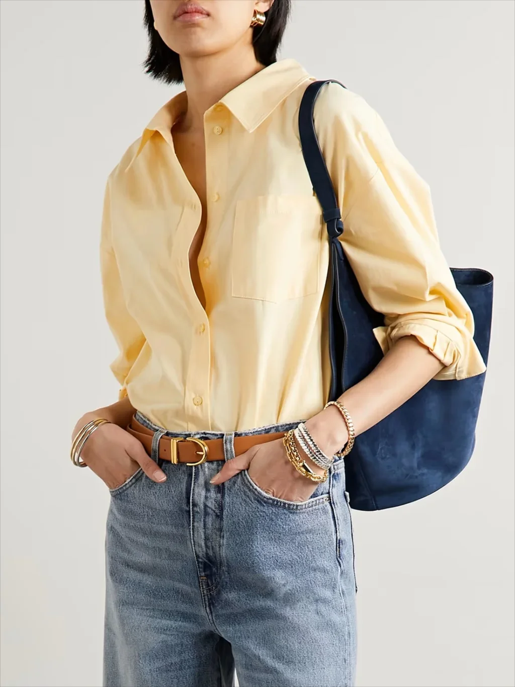 

Женская Асимметричная хлопковая блузка с длинным рукавом и отложным воротником