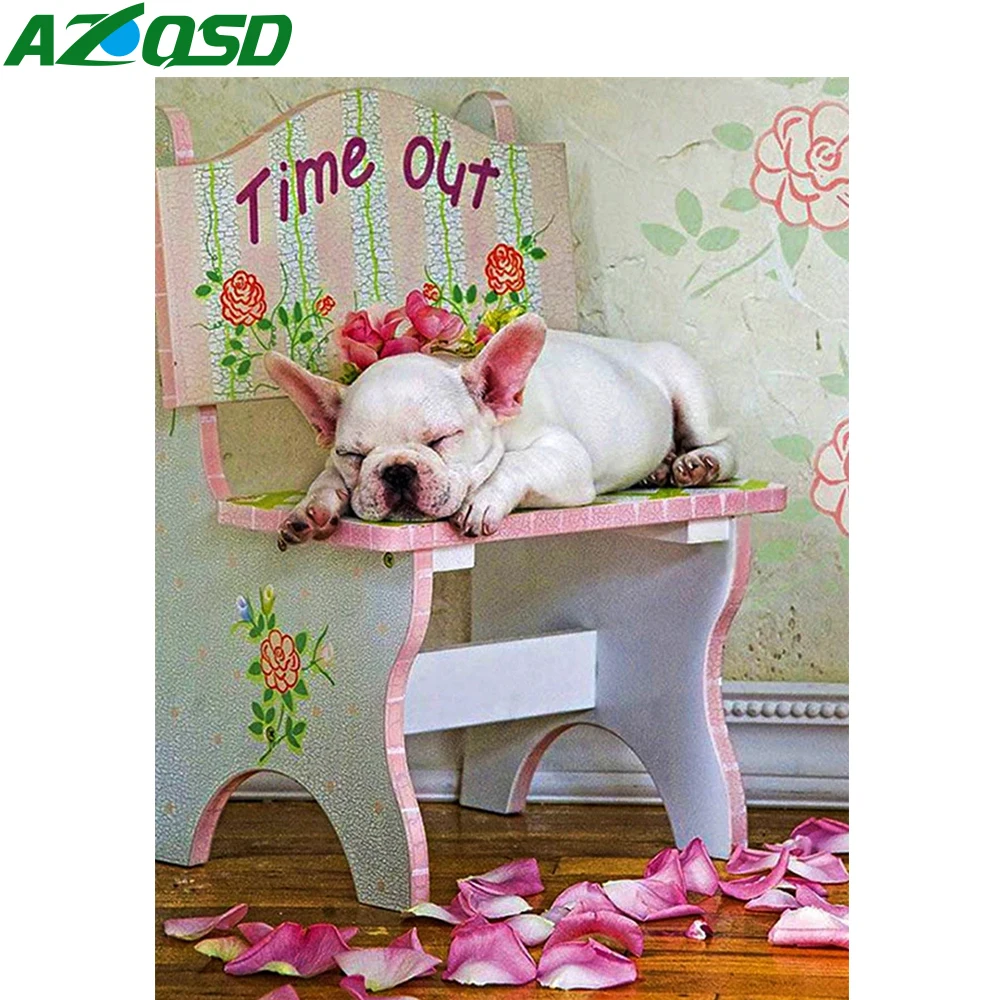 

AZQSD Full Drill Diamond Embroidery Dog Chair Mosaic Rhinestones Diamond Painting Animal Cross Stitch Kits Needlework Home Decor