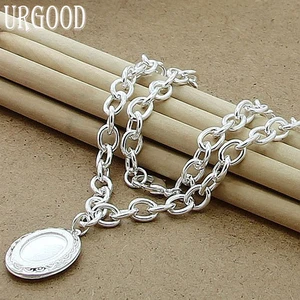 925 Sterling Silver 18 Inch Oval Photo Frame Pendant Necklace For Women Party Engagement Wedding Fashion Jewelry