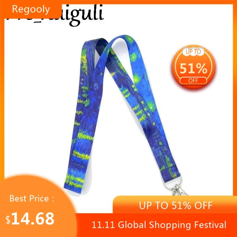 

30pcs Van gogh Starry sky Neck Strap Lanyards ID badge card holder keychain Mobile Phone Strap Gifts