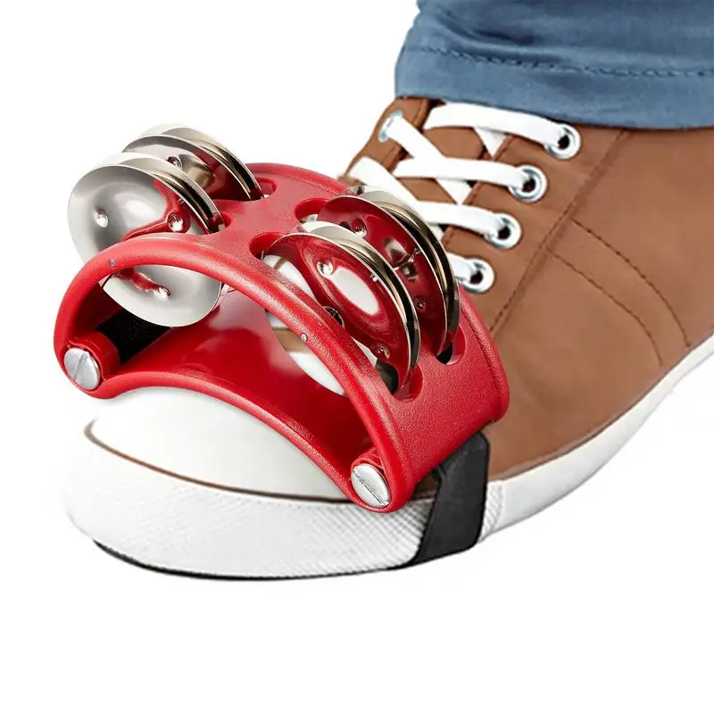 

Foot Tambourine Musical Instrument Percussion Foot Drum Percussion Accessory With 4 Paris Of Stainless Steel Jingle Bells &