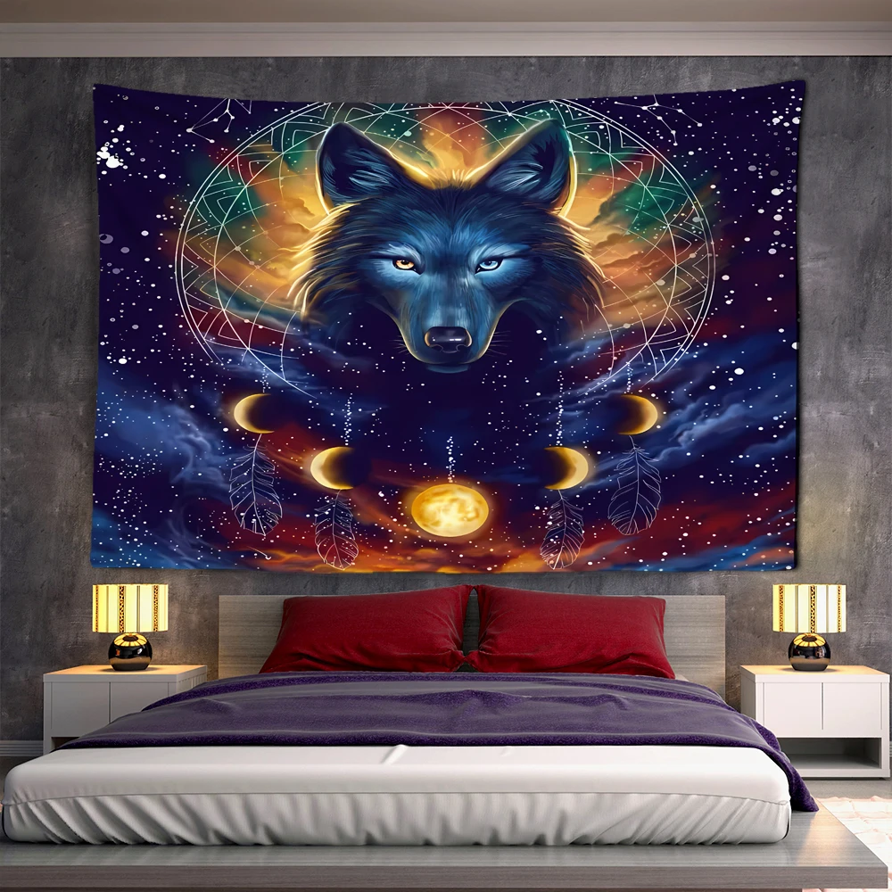 

Гобелен «волк Фэнтези» настенный, эстетичное животное, украшение для комнаты, богемное искусственное украшение для дома
