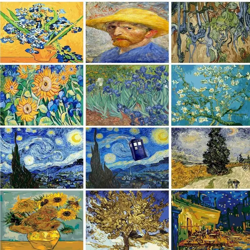 

GATYZTORY Van Gogh Paint By Numbers Kits On Canvas Figure DIY Frame 60x75cm Oil Painting By Numbers Scenery Hand Painting Gift