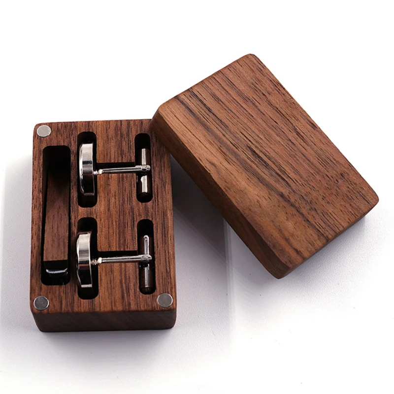Wood French Cufflinks Set Storage Box Can Engrave Printed Logo