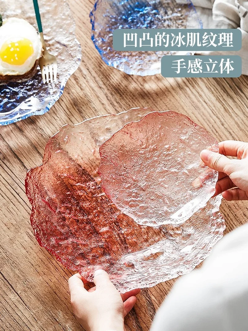 

Ice Cream Glass Plates and Bowls Dishes Household Fruit Plate Snack Size Dish Creative Snack Dried Tray Teacup Mat Plates Set