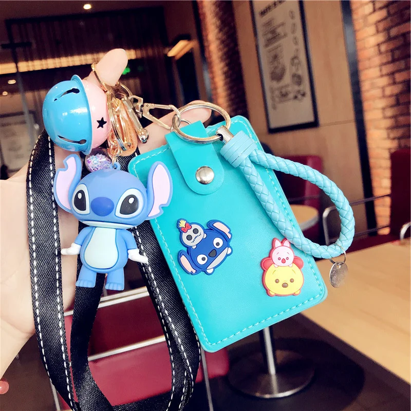 

Disney Cartoon Stitch Mickey Mouse Creative Personality Card Set Bus Meal Card Protective Sleeve Lanyard School Card Bag