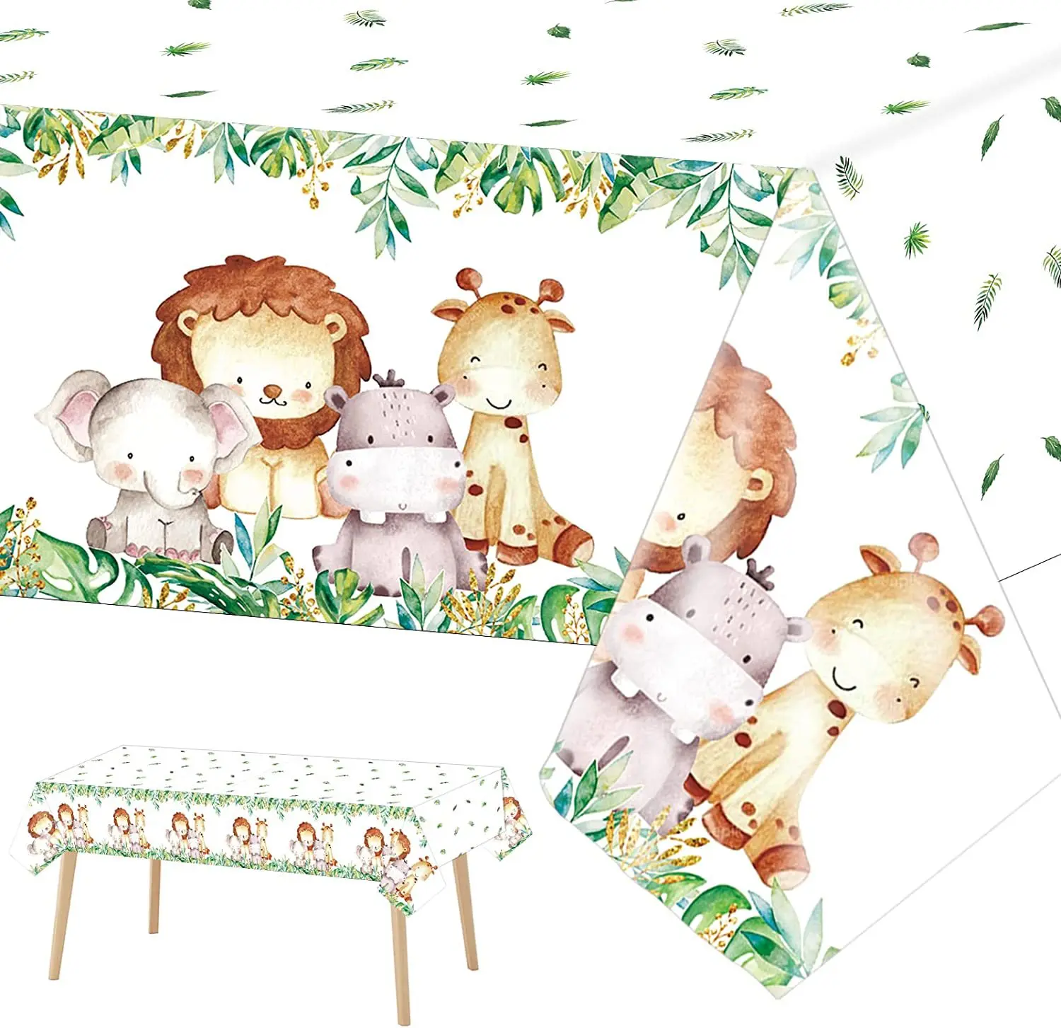 

Woodland Animal Theme Disposable Waterproof PE Tablecloth Wild One Jungle Safari Happy Birthday Party Decor Kids Table Cover