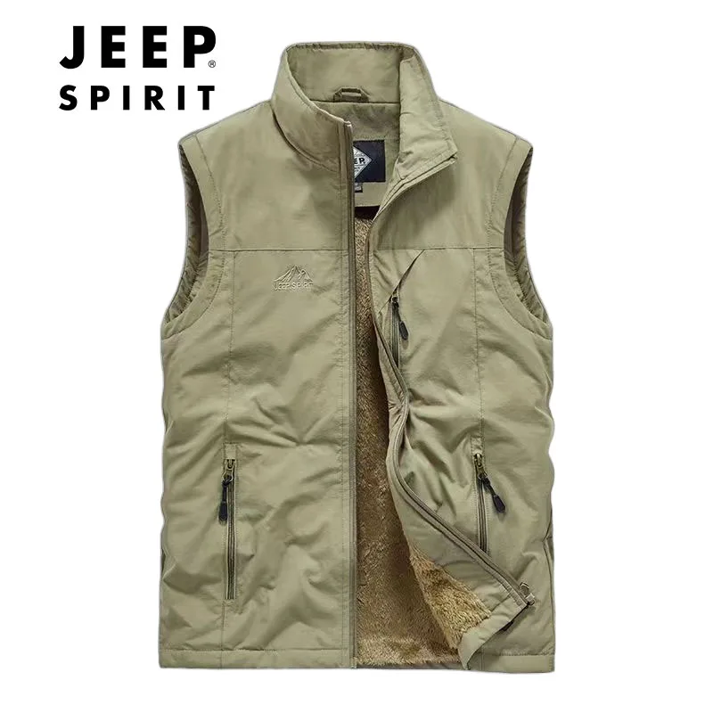 

JEEP SPIRIT men autumn winter casual outdoor vest simple new fashion loose fishing photography waistcoat plus velvet thick coat