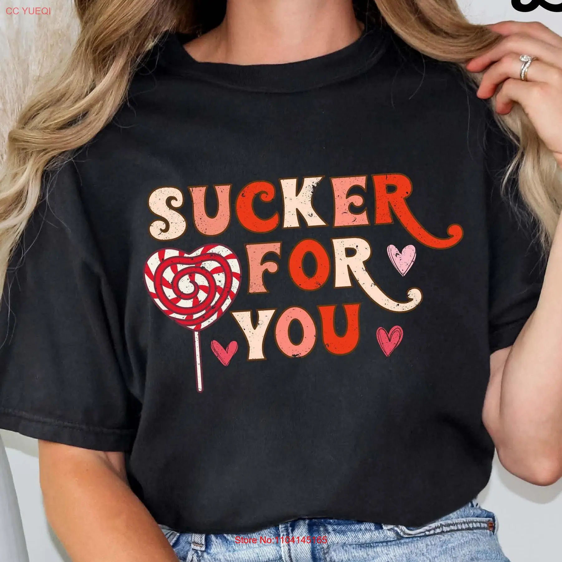 Comfort Colors Sucker For You Футболка ко Дню святого Валентина Lollipop HearT Cute Love Valentine с длинными