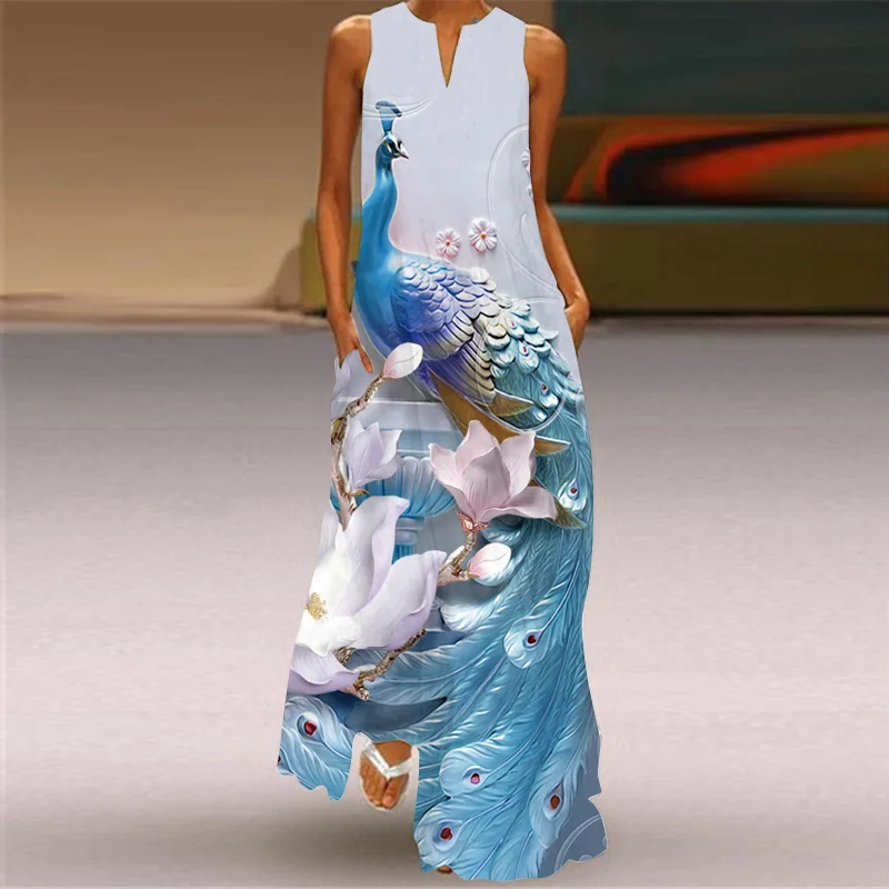 Summer Women's Dress Unique Printed Cartoon Animal 3D Tank Top Long Dress 2023 New Casual Comfortable and Beautiful Retro Dress