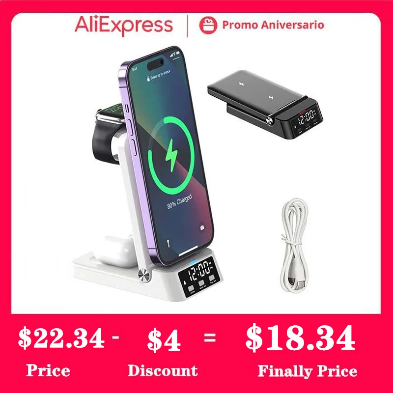 

Беспроводное зарядное устройство для iPhone 14 13 12 Pro Max, складная беспроводная зарядная станция 3 в 1 для Apple Watch 8/7, портативное быстрое зарядное устройство