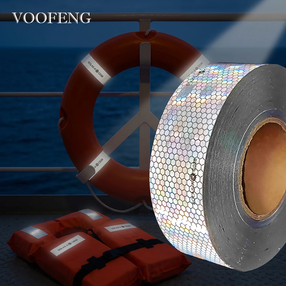 Фото Светоотражающая лента VOOFENG UV с алюминиевым покрытием, призматическая, мягкая, морская, для печати, SOLAS, усиленная клеевая маркировка для спасательных буйков RS-2850N-SOLAS №1