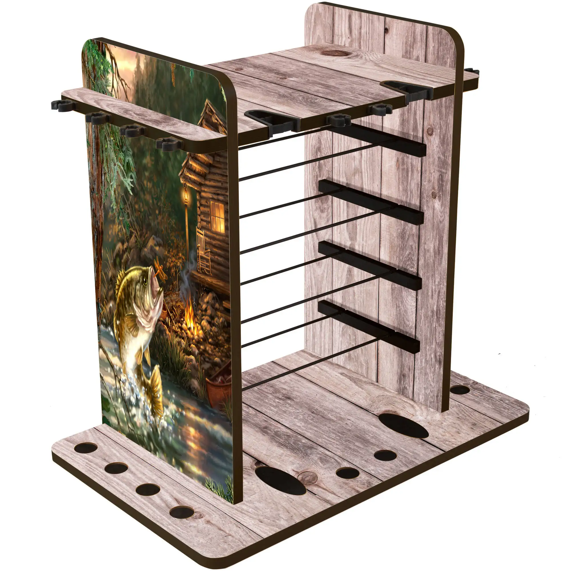 Creek Creations 14 Fishing Rod Rack with 4 Utility Box Storage Capacity & Dual Rod Clips - Features a Sleek Design & Wire Rackin enlarge