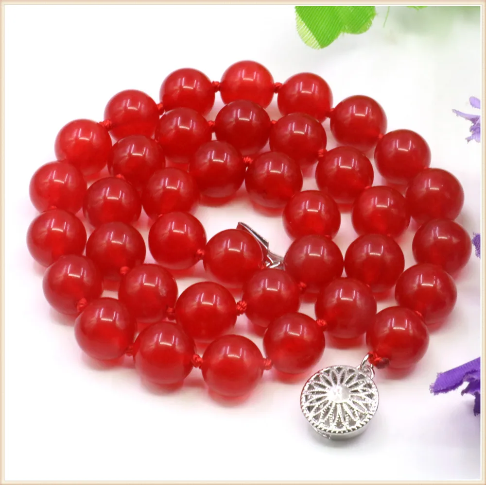 

8/10mm Round Red Ruby Jades Chalcedony Necklace Natural Stone Reticular Clasp Accessory Neckwear Women Girls Jewelry Making