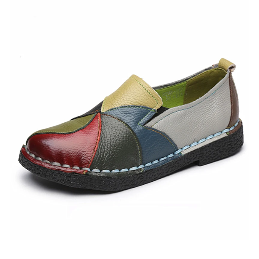 Women's Soft Flat Single Women's Leather Flats Color Stitching Walking Shoes Comfortable Casual Loafers  Size 35-42