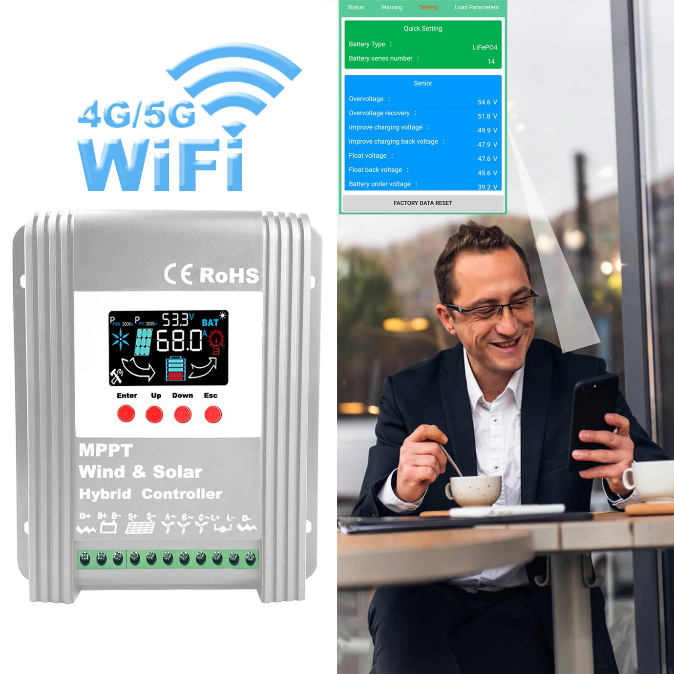 3000 Вт 4 кВт Wi-Fi гибридный контроллер заряда от солнечного ветра система питания MPPT