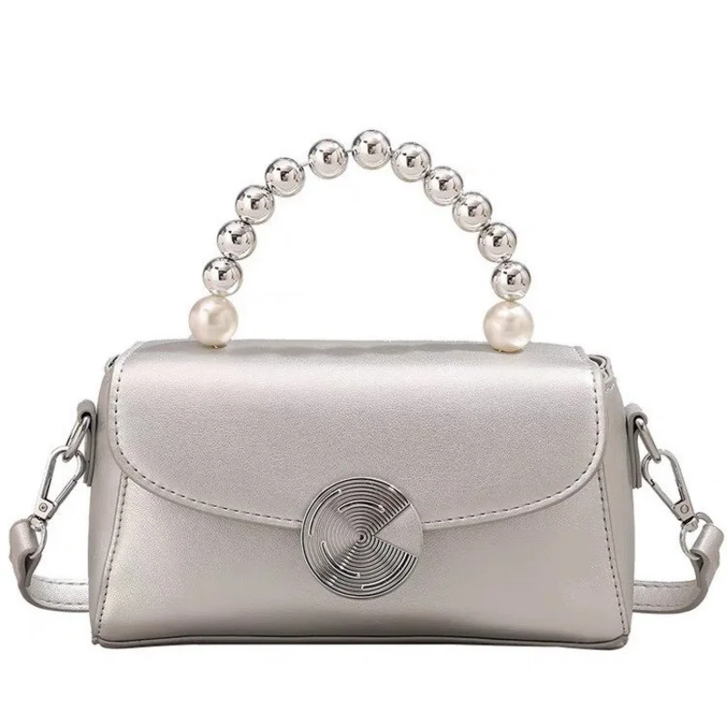 

Stylish Pearl Top Handle Crossbody Bag Beaded Classic Handbag For Women 2023 Luxury Fashion Designer Simple Shoulder Bag Party