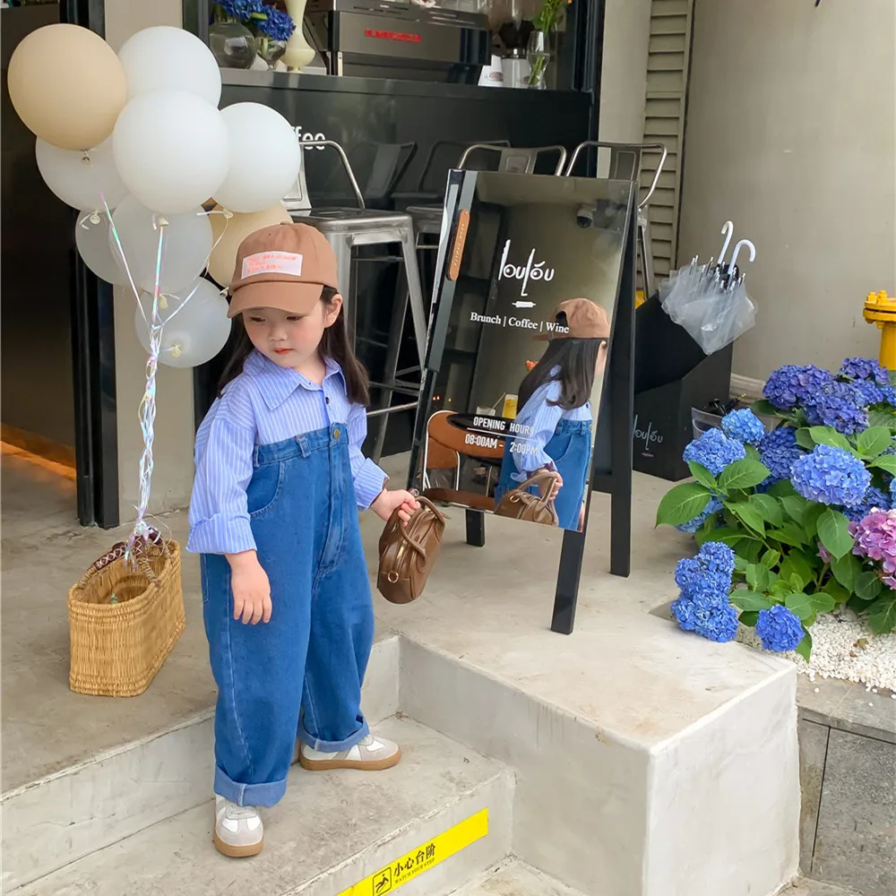 

Korean Children's Clothing 2022 Autumn New Girl's Denim Jumpsuit Casual Stitching Jumpsuit