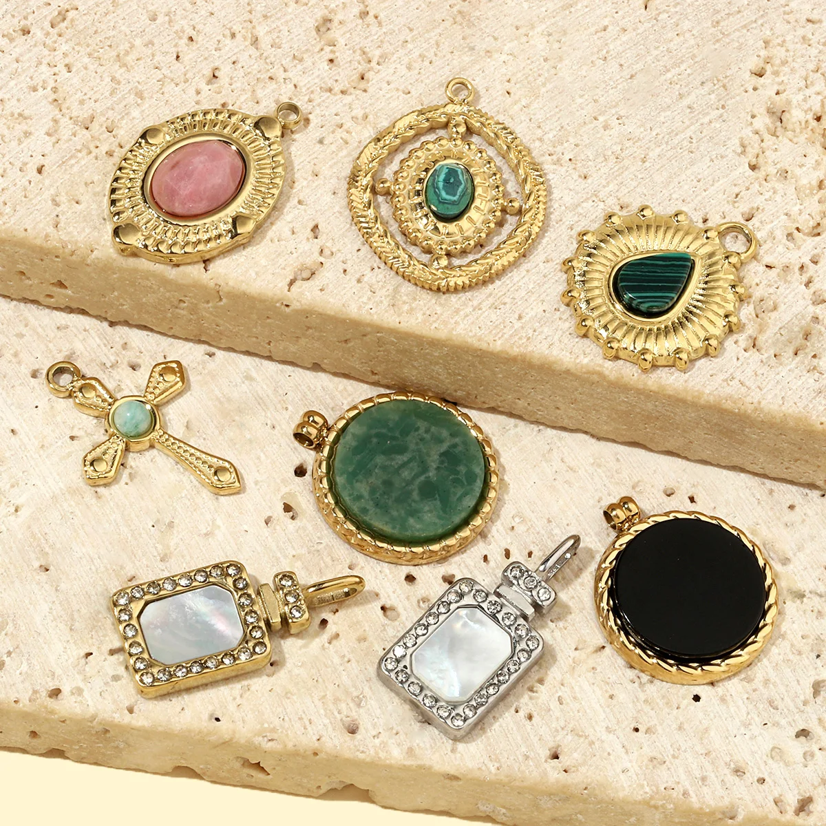 3 шт./лот геометрические духи натуральный камень нержавеющая сталь подвески