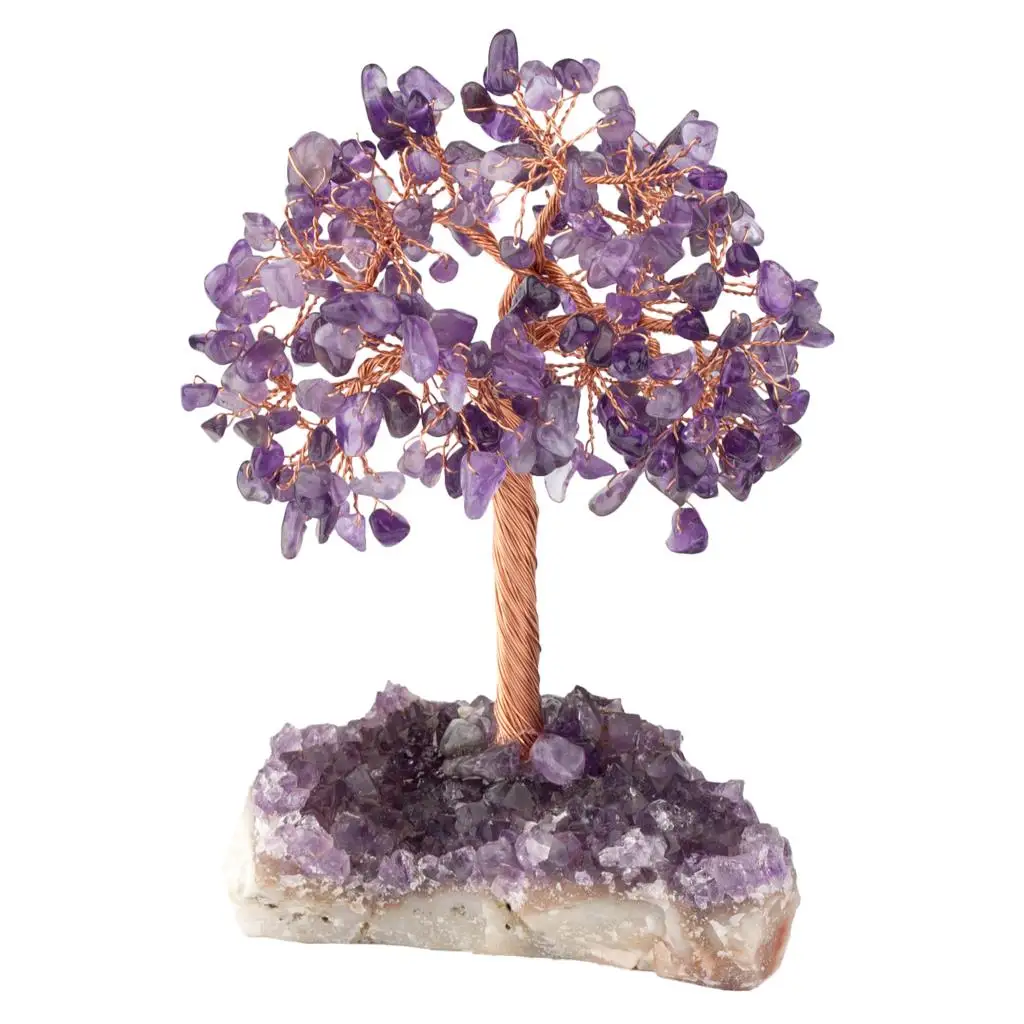 Natural Minerals Crystal Money Tree With Rough Amethyst Cluster Base Healing Gemstone Craft Gift Nordic Home Decoration Ornament