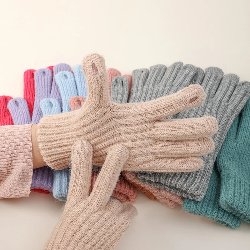 

Women Thicken Knitted Gloves Full Finger Gloves Women Men Autumn Winter Warm woolen Touch Screen Skiing Gloves Outdoor Mittens