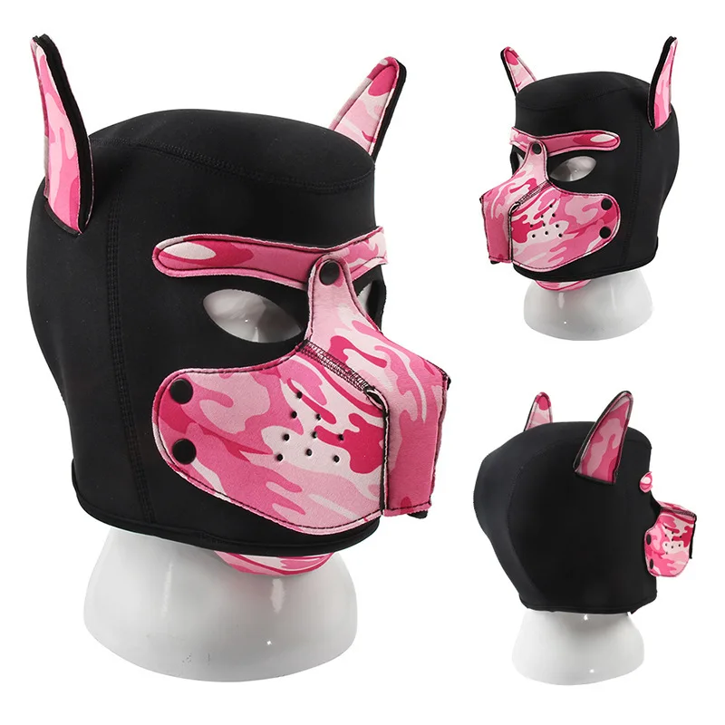 

Hot Fashion Dog Mask Puppy Cosplay Full Head for Padded Latex Rubber Role Play with Ears 10 Color