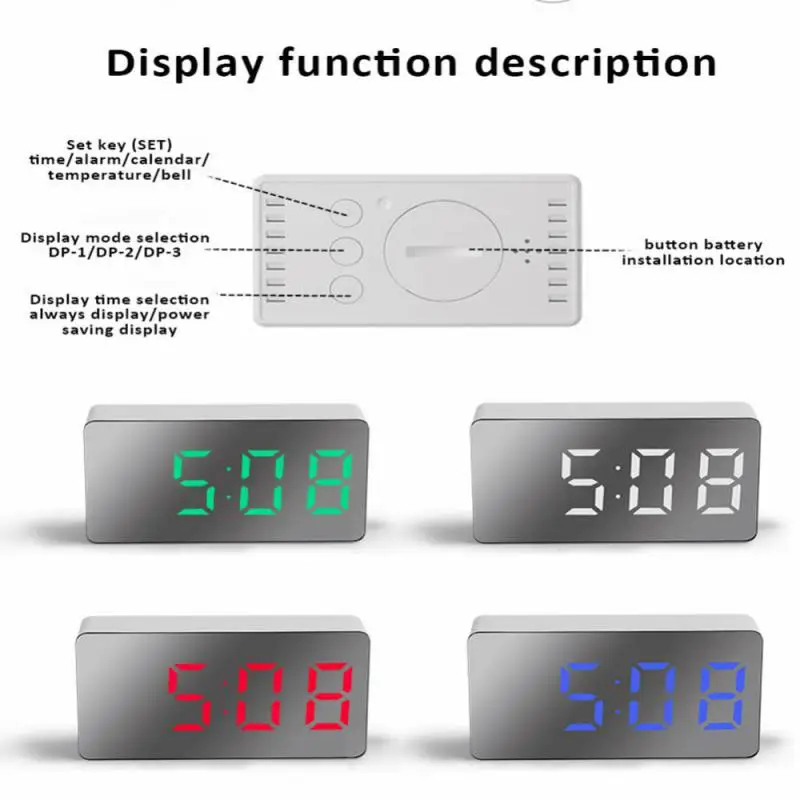 

Multifunctional Digital Alarm Mirror Table Clock Snooze Display Time Night LED Light Desk Desktop Home Decor Gifts for Children