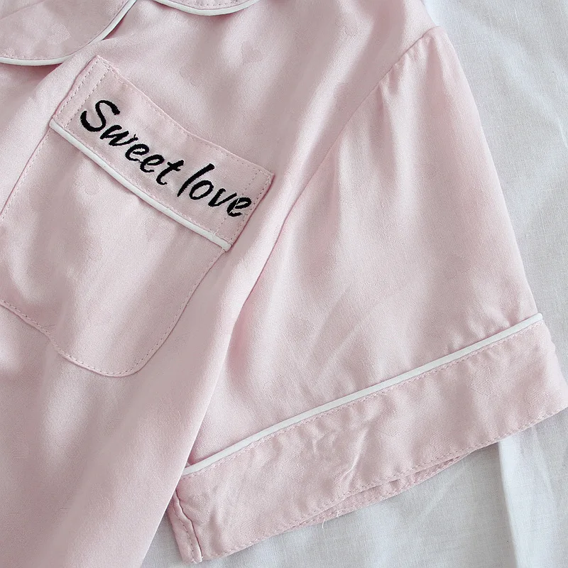 Home Clothes Pajamas Set Two-piece Lapel Women Viscose Short-sleeved Shorts Love Summer Smooth Cardigan Letters Sleep Wears Thin